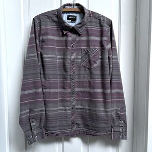 WOMENS MARMOT WOVEN GRAY STRIPE BUTTON DOWN COLLARED FLANNEL SHIRT SIZE XL